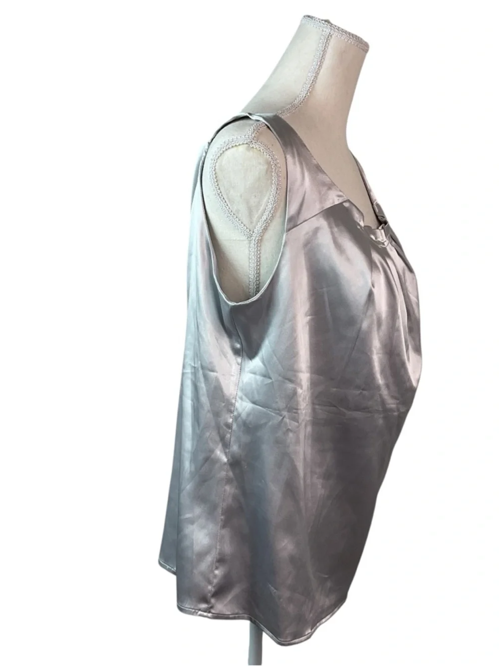 Essentials Sleeveless Satin Pleated Neck Shell Top - metallic Silver L - Picture 4 of 12